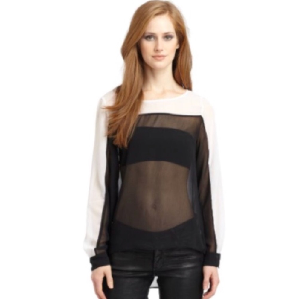 W118 by Walter Baker Sheer Colorblock Blouse